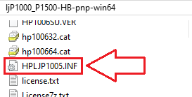 解壓縮後資料夾中的 HPLJP1005.INF 檔案